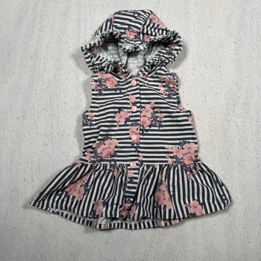 Cynthia Rowley Toddler Girls 3T Floral Striped Hooded Peplum Sleeveless Top Navy